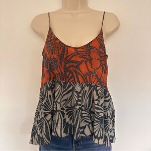 BCBGMaxAzria Women’s Orange and Blue Floral Tank Top Size Small
